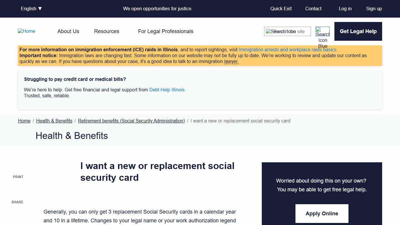 I want a new or replacement social security card Illinois Legal Aid Online